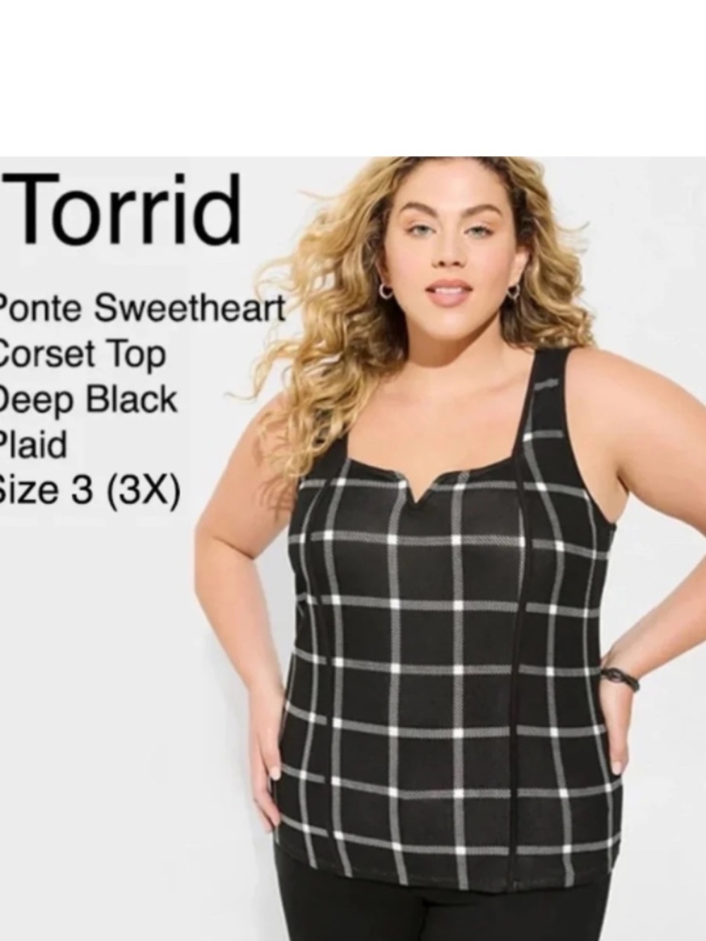 Torrid Ponte Sweetheart Corset Top - (Size 3X = 22-24) Deep Black Plaid